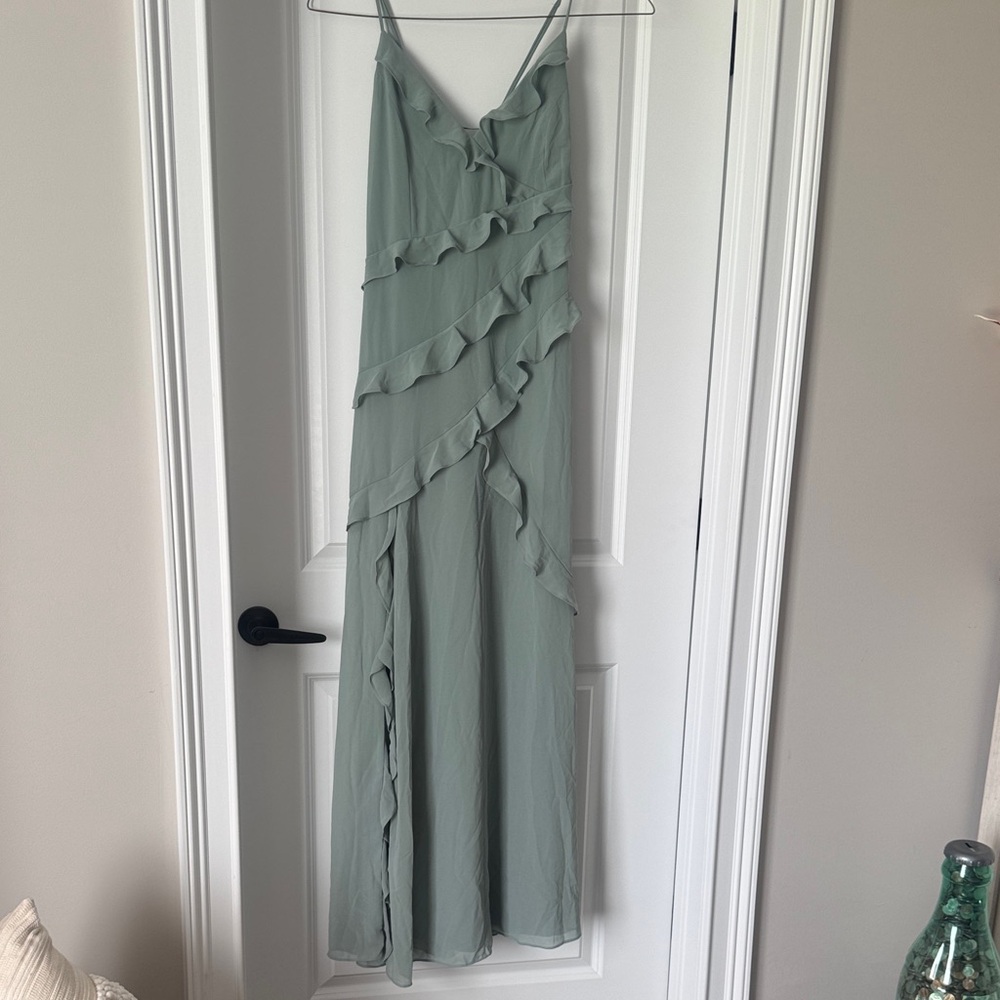 Lulu's Sage Green Ruffle Slip Maxi Dress